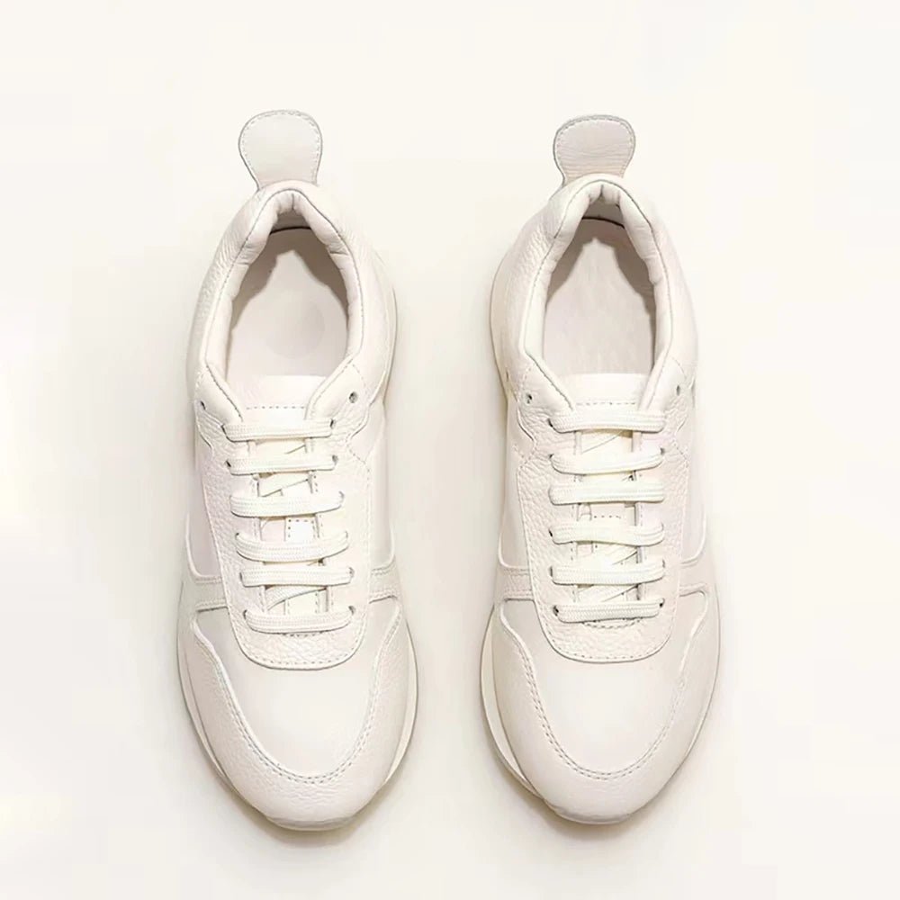 Women's White Genuine Leather Trim Shoes Heel Design Casual Platform Sneakers - LiveTrendsX
