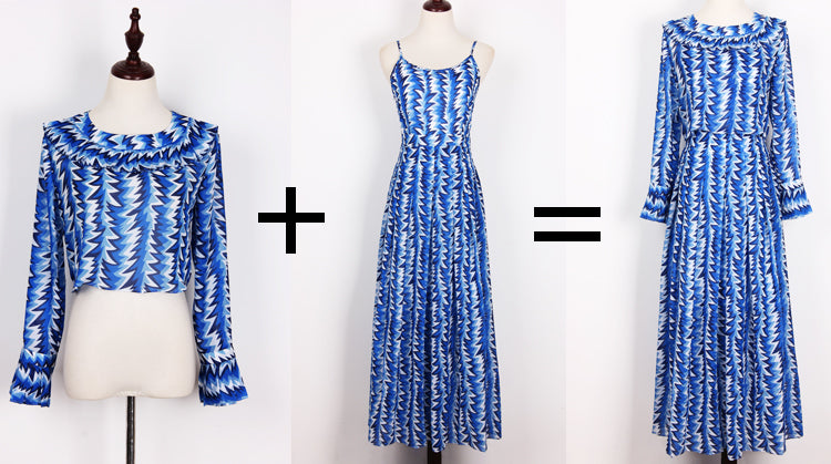 Print Top+Suspender Skirt Elegant Cool Woman Suit