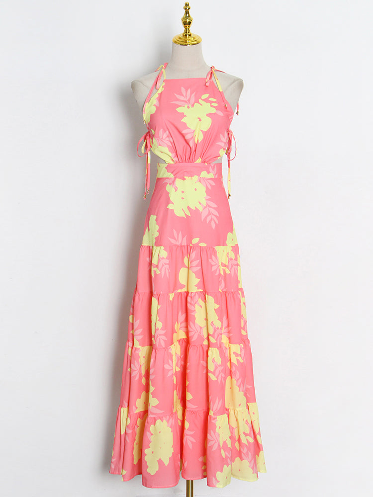 Sexy Print Colorblock Dress For Women Round Neck