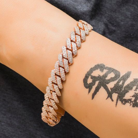 12mm Prong Cuban Link Bracelet Full Iced Out Dad Jewelry - LiveTrendsX