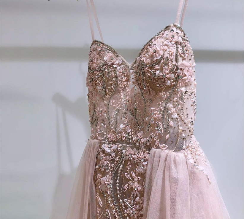 Pink Luxury Overskirt Evening Dresses