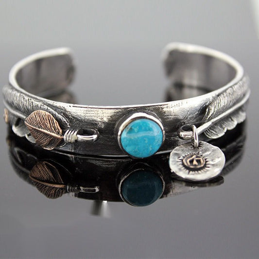 Feather Handmade Turquoise Bracelet Wide Indian Style