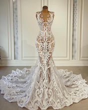 Load image into Gallery viewer, See Through Mermaid Wedding Dresses Illusion Lace Appliques Bridal Gowns
