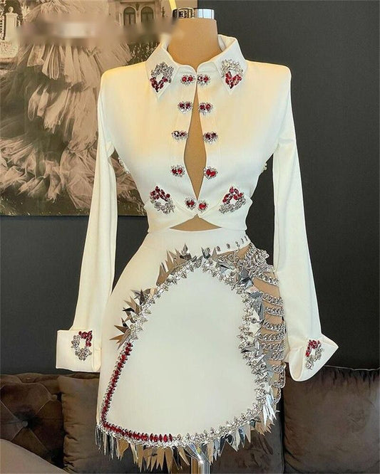 Charming White Beaded Short Prom Dresses Crystal Party Dress