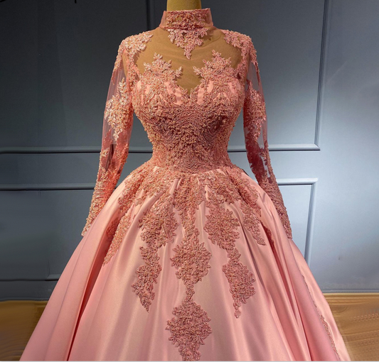 Muslim Pink Satin Evening Dresses