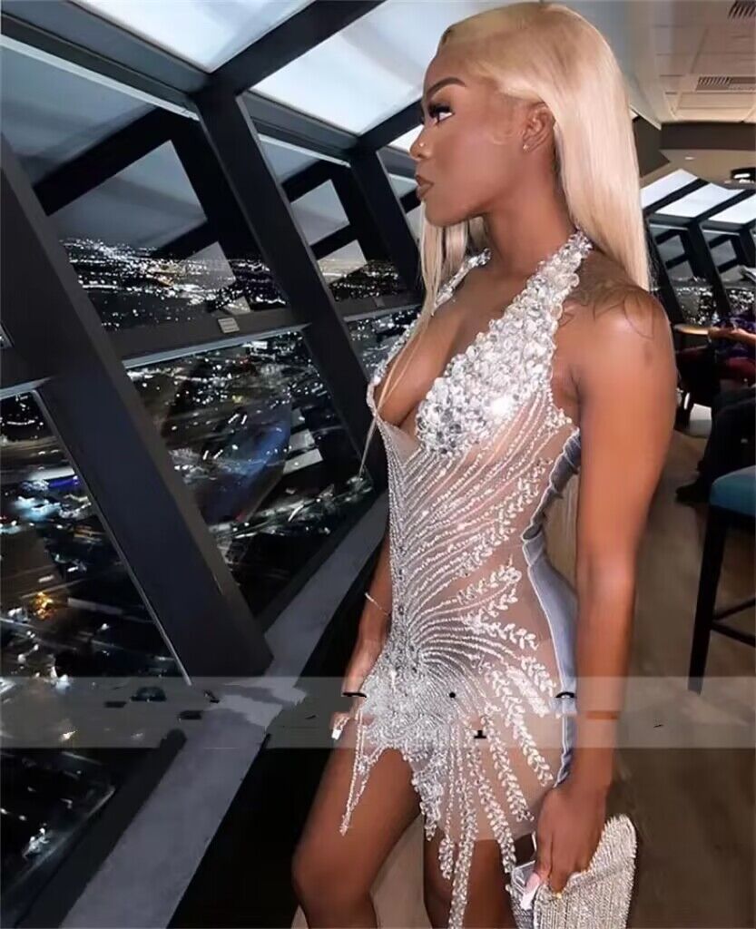 Sparkly Short Prom Dress 2023 Luxury Crystal Sexy