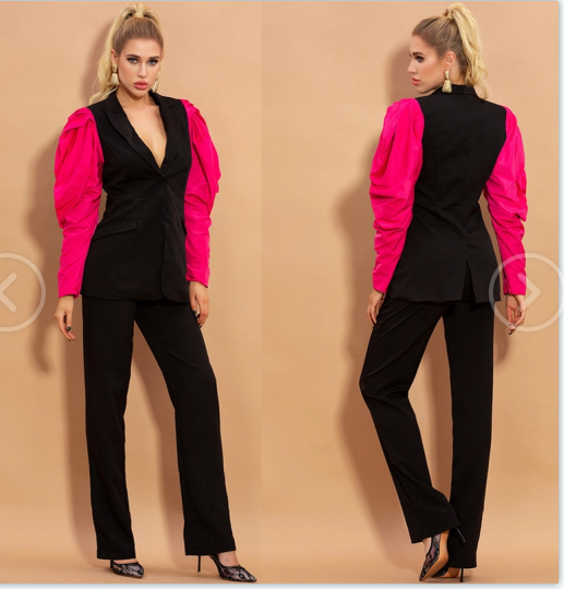 Patchwork Hit Color Women's Blazer Puff Sleeve Notched Female Blazers 2019 Autumn Plus Size Fashion New Clothing - LiveTrendsX