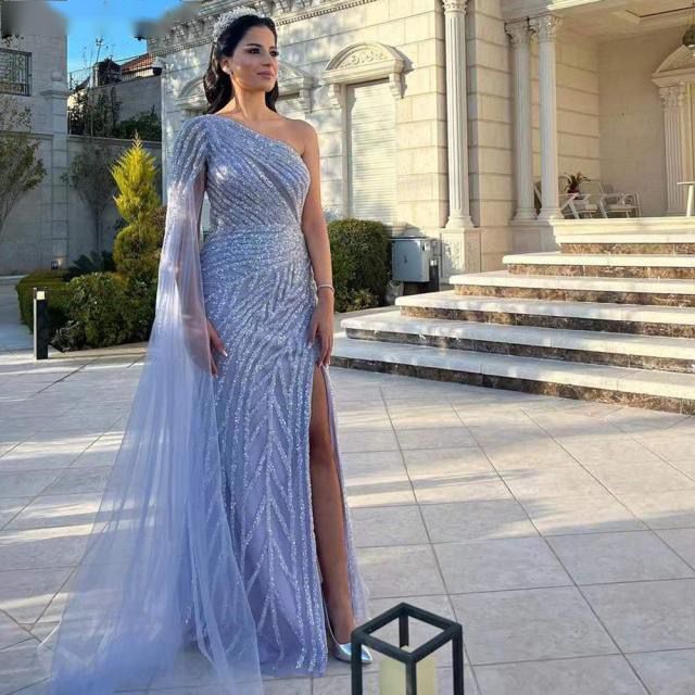 Lilac High Split Mermaid Evening Dresses Gowns 2022 Beaded Luxury