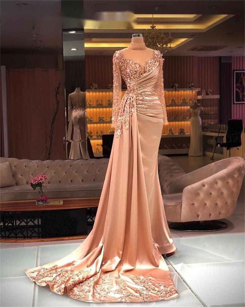 Luxury Beaded Evening Dresses Long 2022 High Neck Party Gown
