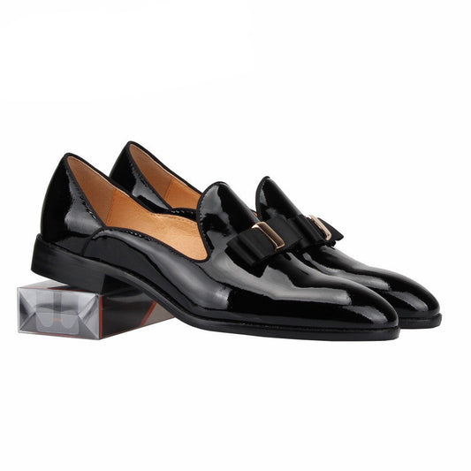 Mens Loafers shoes bow tie Black Patent leather Slip
