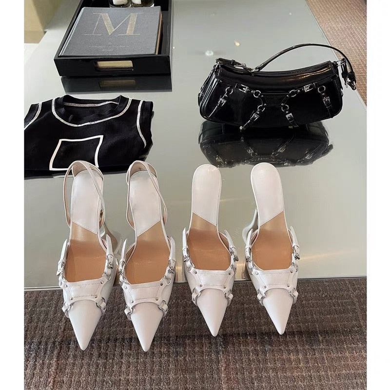 Women Large Size Black Lace Up  Clear Pointed Sandals