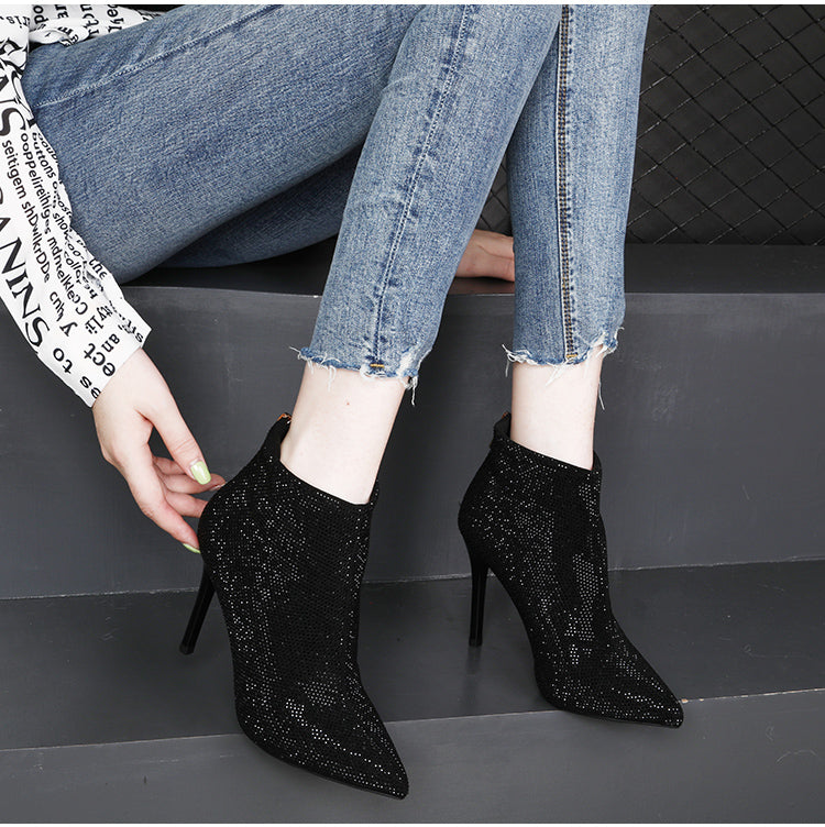 Luxury Diamond Sexy High-heeled Boots Martin Boots Fine with Women New Winter Boots Naked Shoes Woman Bling Nightclub Shoes - LiveTrendsX