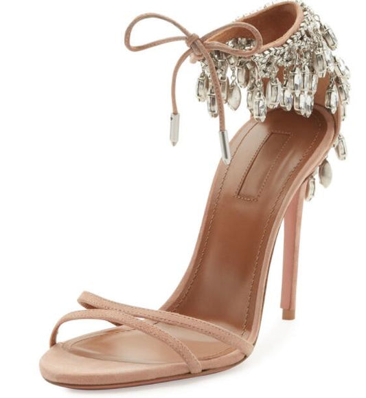 Open Toe Crystal Embellished High Heel Sandals