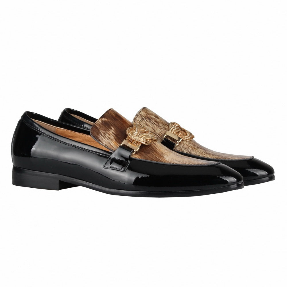 Moccasins Loafers For Mens Golden Chain Patent Leather