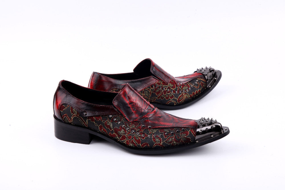 Luxury  New Handmade Men Shoes Pointed Toe Metal Tip Spikes Men Dress Shoes Slip On Evennig Party Wedding Shoes Size 38-46 - LiveTrendsX