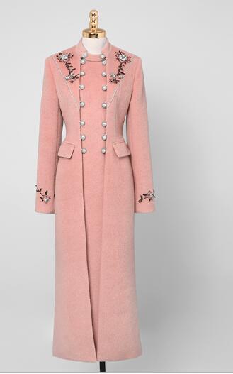 Coat Women Classic Winter X-long Wool 30% Double Breasted Long Sleeved Wool Coat Women Pink Flower Appliques Customized Clothes - LiveTrendsX