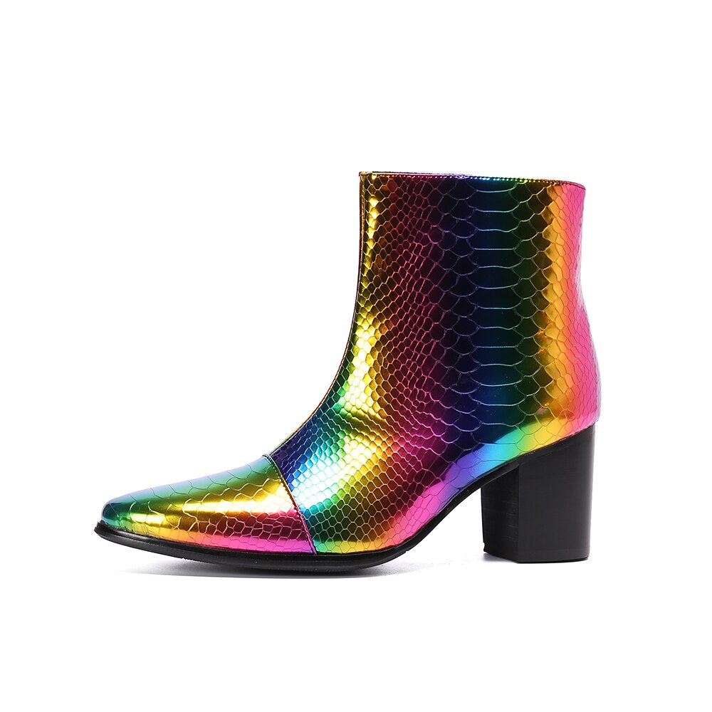 Sparkling Colorful Men Party Boots Increase Height Mid Heel Ankle Boots