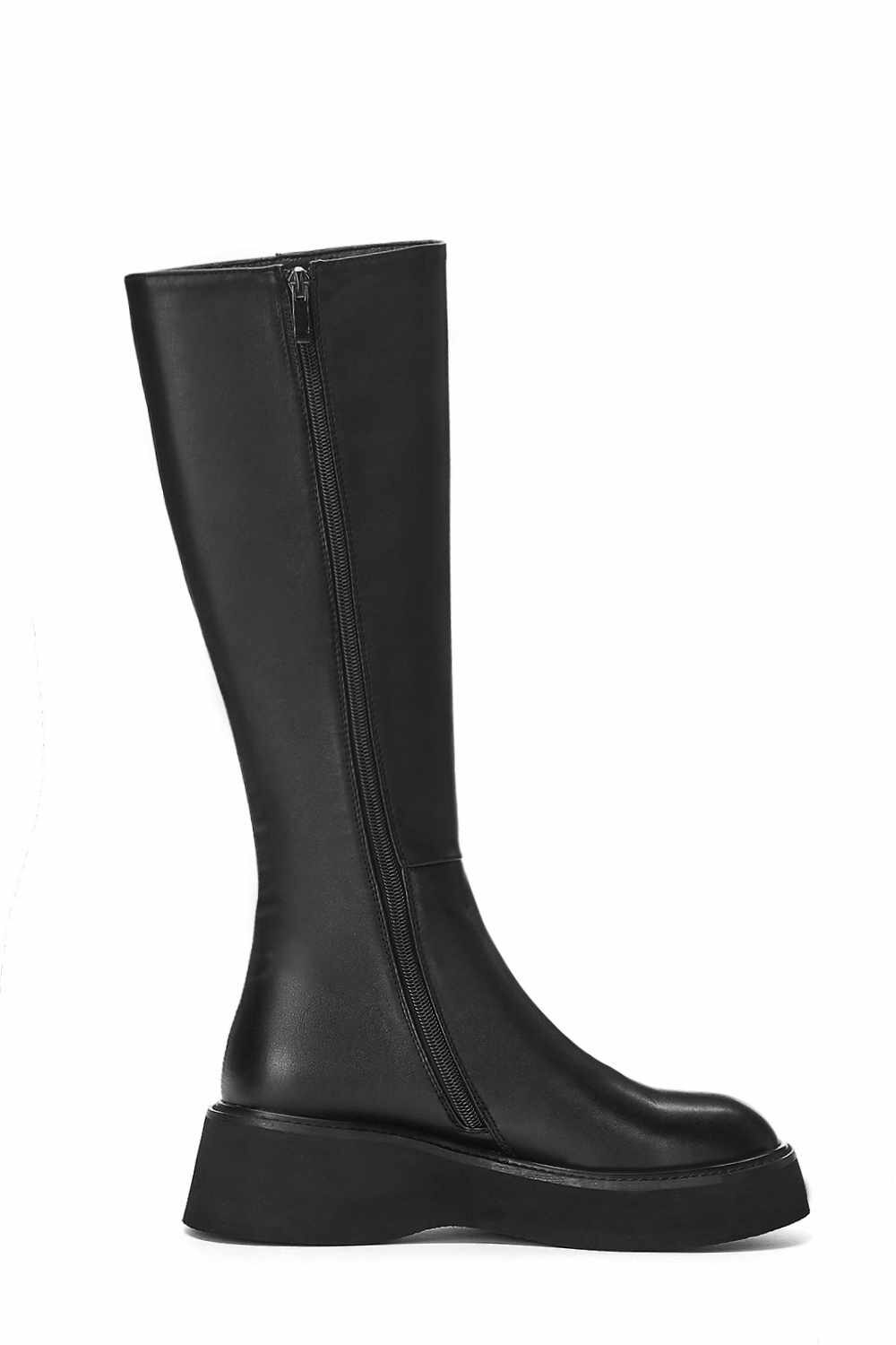 simple style solid brand basic cow leather boots round toe side zipper winter keep warm women thigh high boots - LiveTrendsX