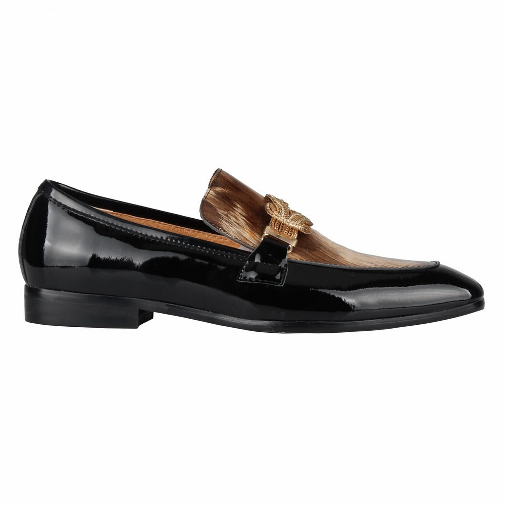 Moccasins Loafers For Mens Golden Chain Patent Leather