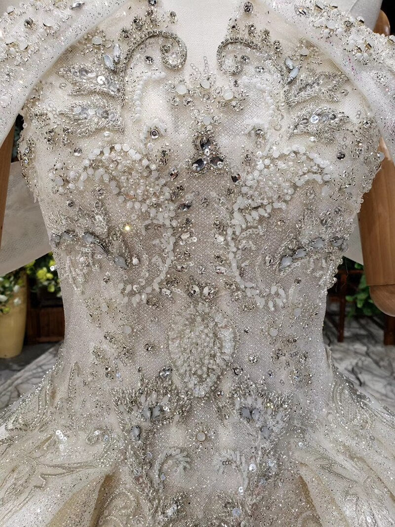vestido de noiva princess wedding dresses off shoulder bead collar chain shiny wedding gown royal train trajes de novia - LiveTrendsX