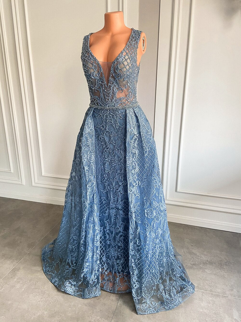 Women Arabic Style Sky Blue Formal Party Evening Gowns