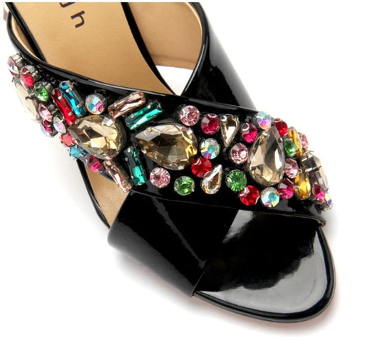 Slippers Women Shoes Summer High heels luxury Sandals  Brand Designer wedding Black Rhinestone Sandals open toe Shoes Woman - LiveTrendsX