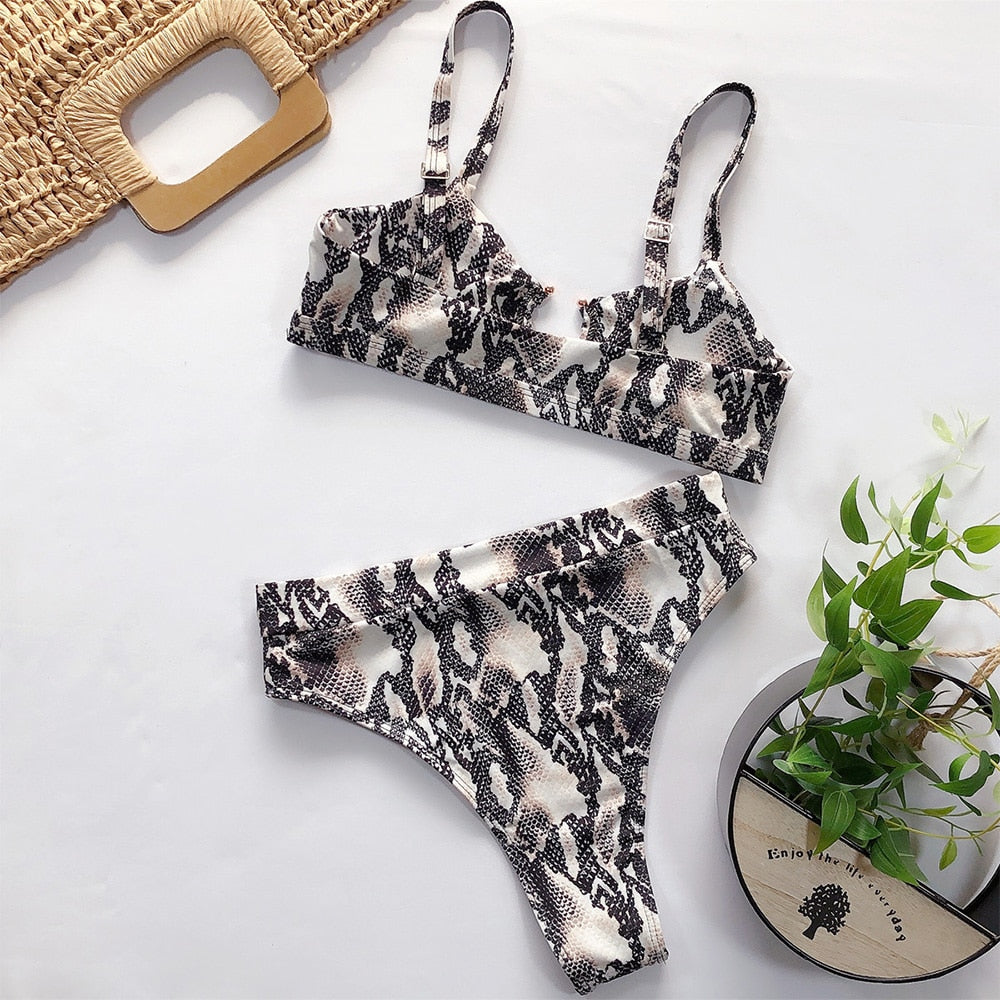 Summer Swimwear Women Sexy Padded Bikinis Set 2020 New Leopard Python Printed Sling Two Pieces Retro Bathing Suit Beach Wear D30 - LiveTrendsX