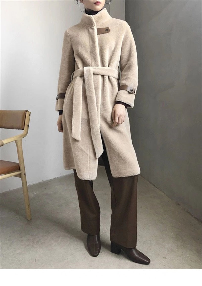 Fur Long Coat Overcoat Women's Winter Warm Genuine Sheep Fur Jacket Ladies 100% Wool Coat - LiveTrendsX