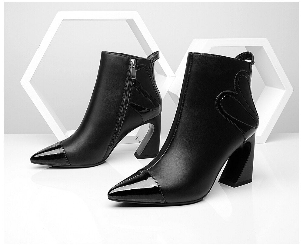 Fashion Design Boots Special Square Heel High Quality Genuine Leather Sexy Pointed Toe Shoes New Women's Boots - LiveTrendsX