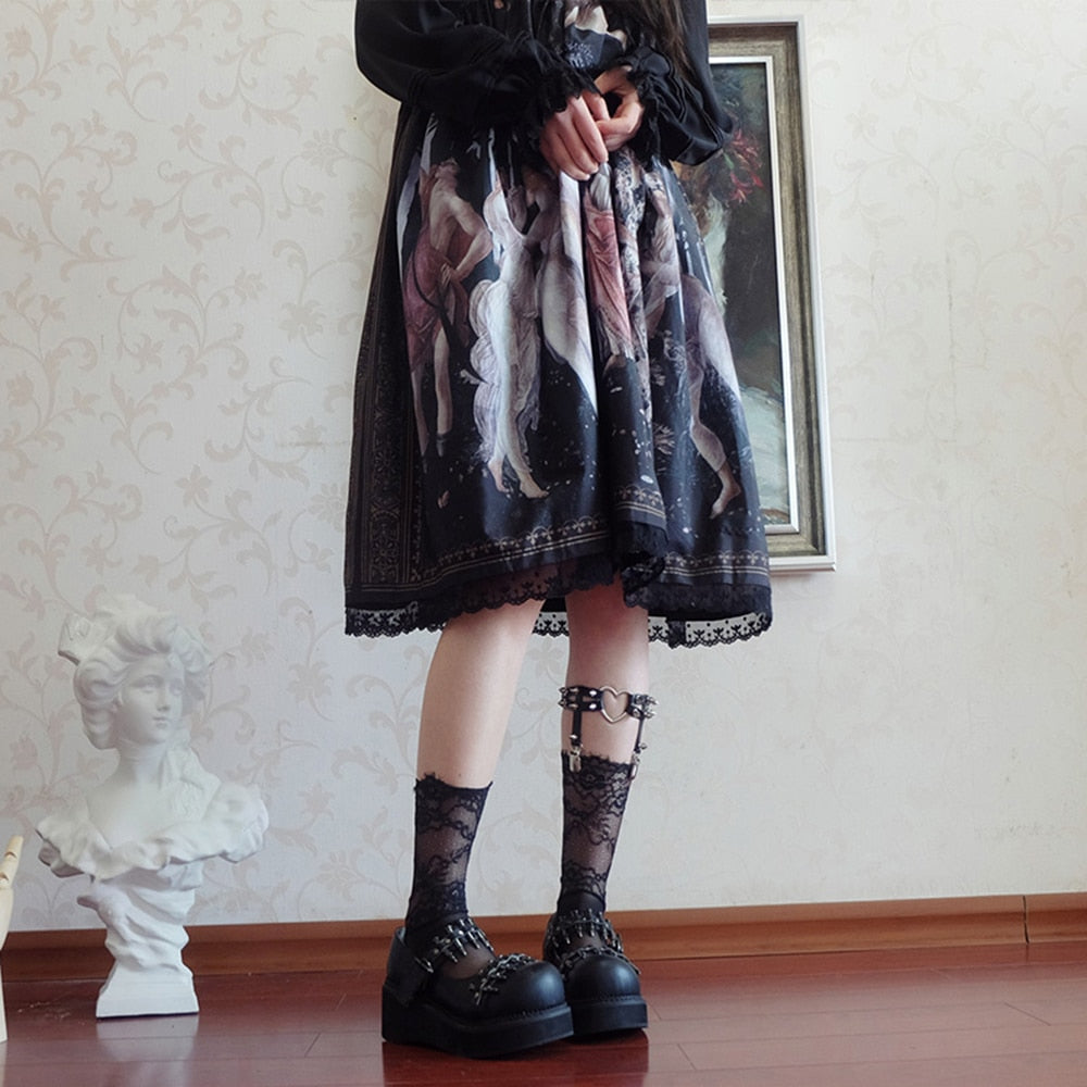 Women Shoes Gothic Vintage Female Thin Shoes Black Girl Warhead Rivet Buckle Single Shoes Harajuku Retro Women Shoes - LiveTrendsX