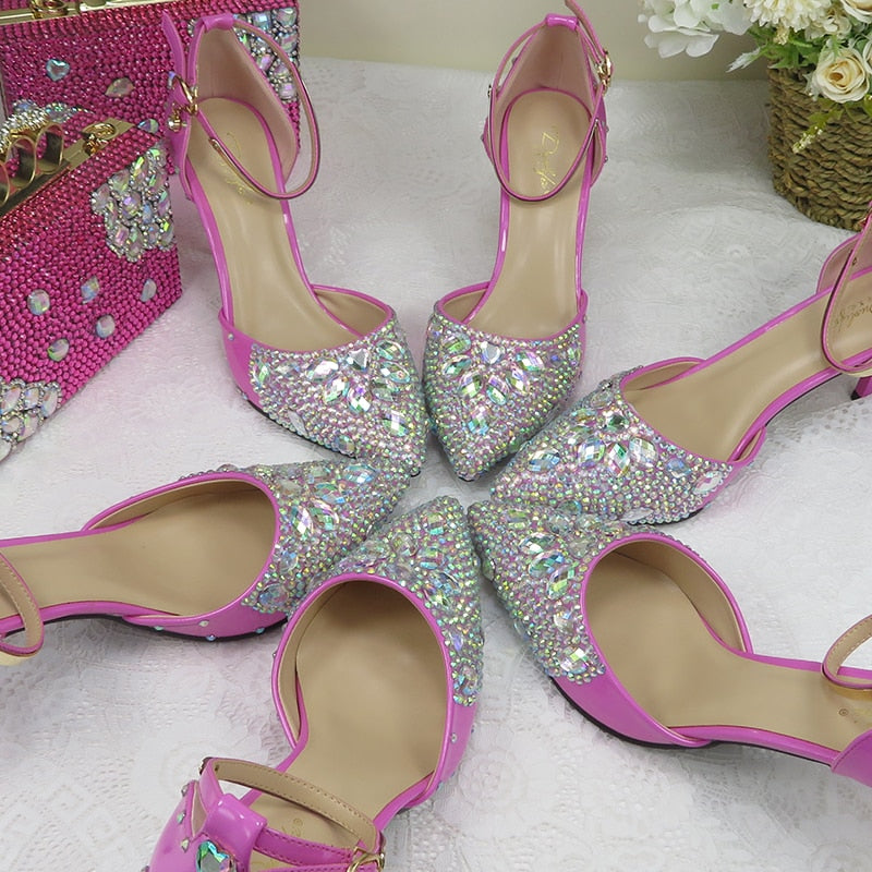 Women sandals pointed toe ankle strap crystal wedding shoes