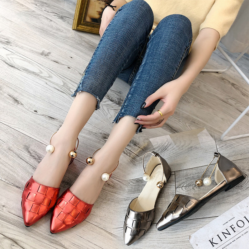 New Women Solid Color Shoes Flats Heel Pearl Fashion High Quality Basic Pointed Toe Ballerina Ballet Flat Slip On Shoes Women - LiveTrendsX
