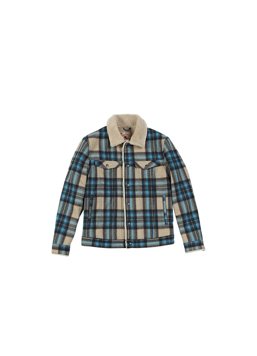 Winter New Shearling-Trimmed Checked Wool-Blend Jacket men fashion warm fleece inner plus size coats - LiveTrendsX