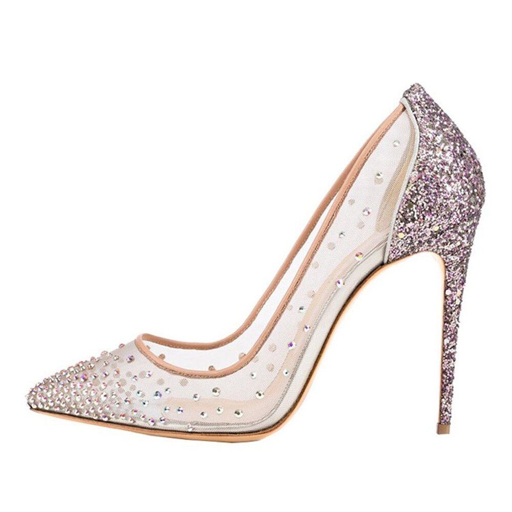 Fashionable wedding shoes with a height of 12cm and a mesh cloth with a colorful sparkling water drill combined with - LiveTrendsX
