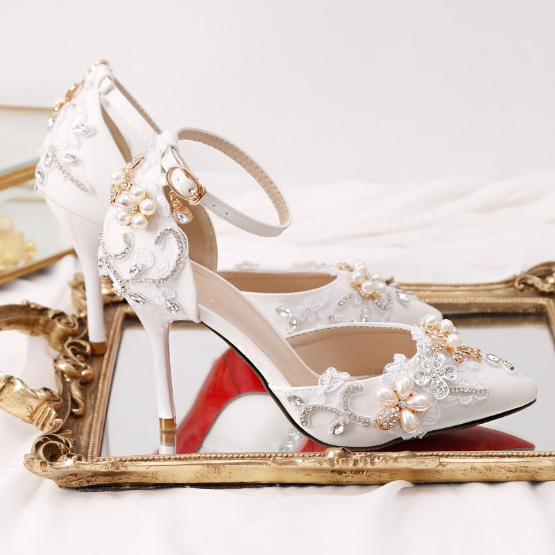 Pearl flowers rhinestone wedding shoes