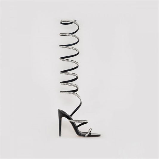 Strap Gladiator Sandals Women Crystal High Heels Party Strip Shoes