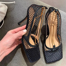 Load image into Gallery viewer, 2020 New Spring Summer Square Toe Shallow Mesh Hollow Out Chains Thin High Heels Sandals Women Fashion Tide 10B526 - LiveTrendsX
