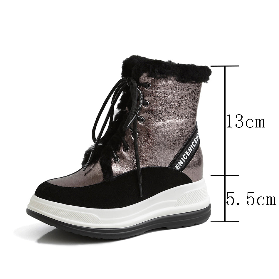 Plus Size 34-43 Lace Up Boots Women Shoes Winter Genuine Leather Boots Women Military Casual Martin Boots Women Wool Snow Boots - LiveTrendsX