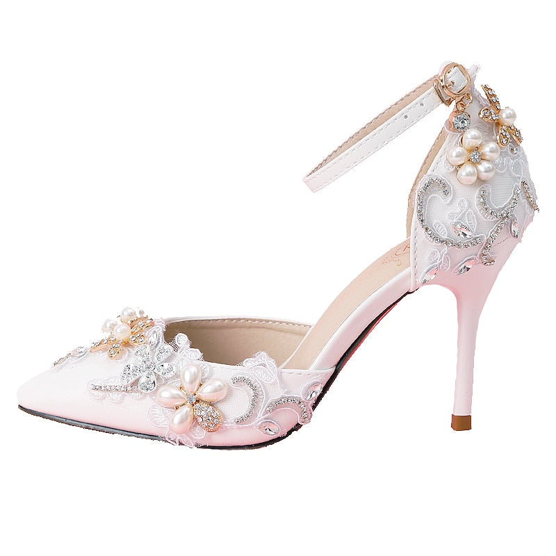 Pearl flowers rhinestone wedding shoes