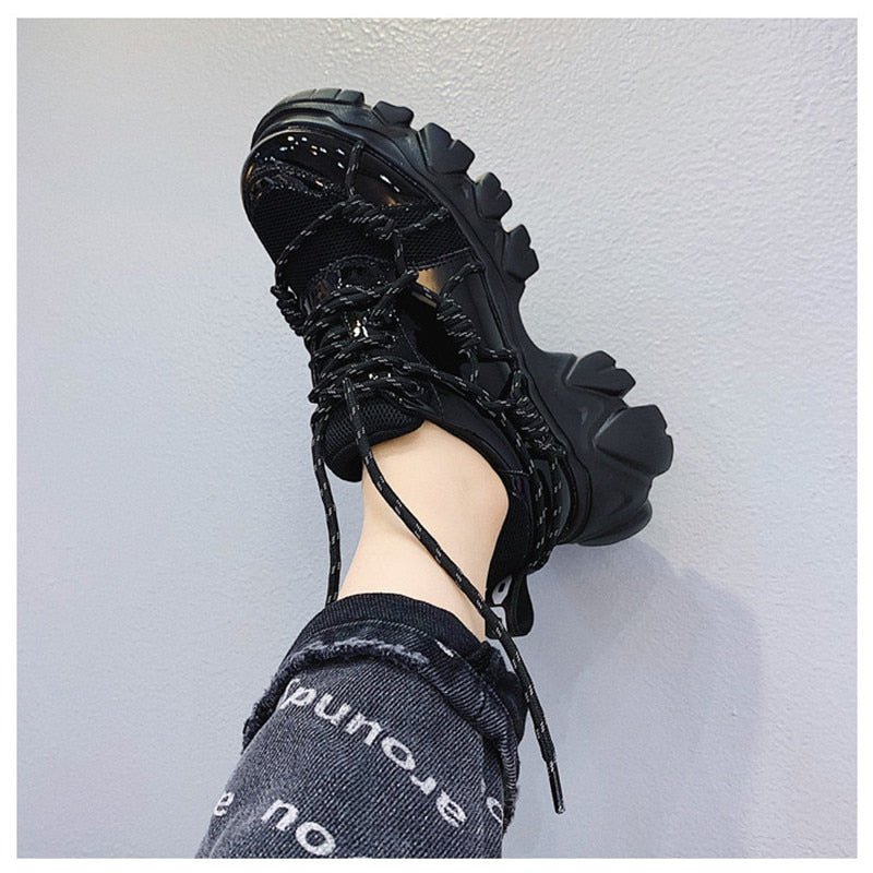 New Patent Leather Women Casual Old Harajuku Shoes Punk Thick Bottom Increased Lady Flat Platform Sports Sneakers Shoes Creepers - LiveTrendsX