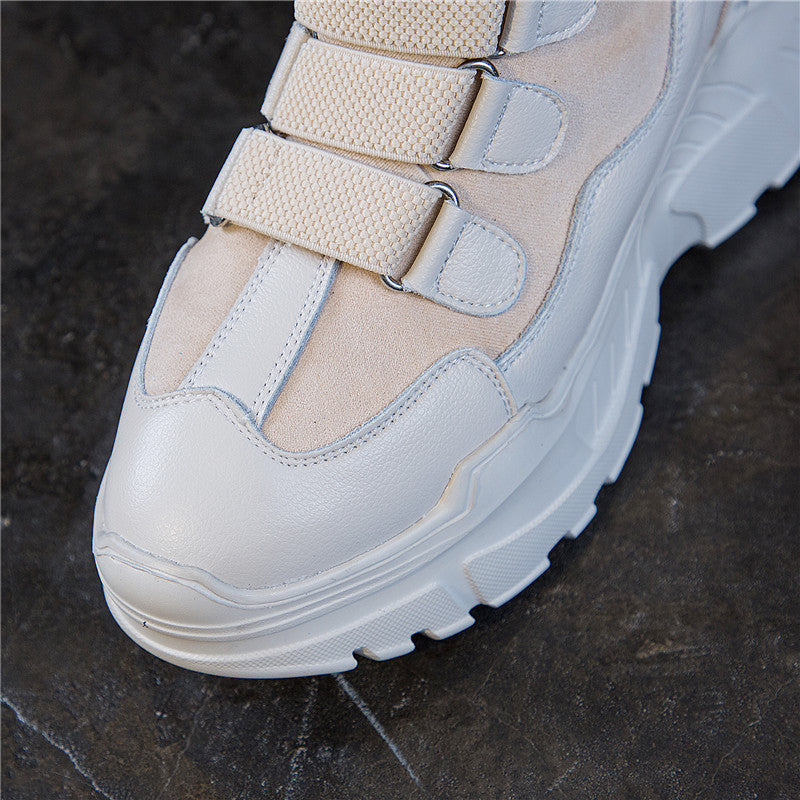 Genuine Leather 8CM Height Increaseing Women's Platform Sneakers  Fashion High Top Women Chunky Trainers Lady Shoes - LiveTrendsX