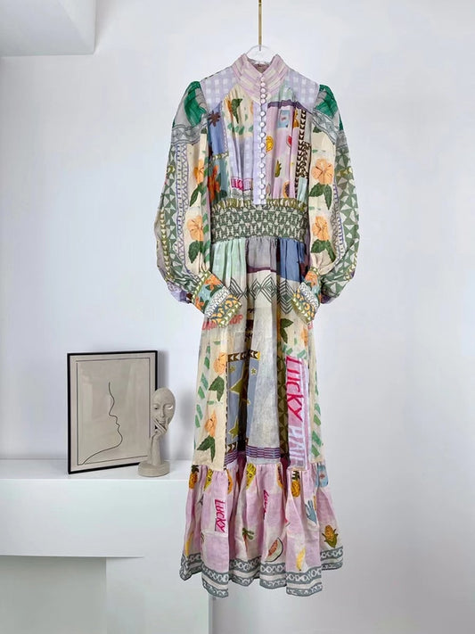 Spring Cotton Dress 2022 Runway Fashion Lantern Flower Printed