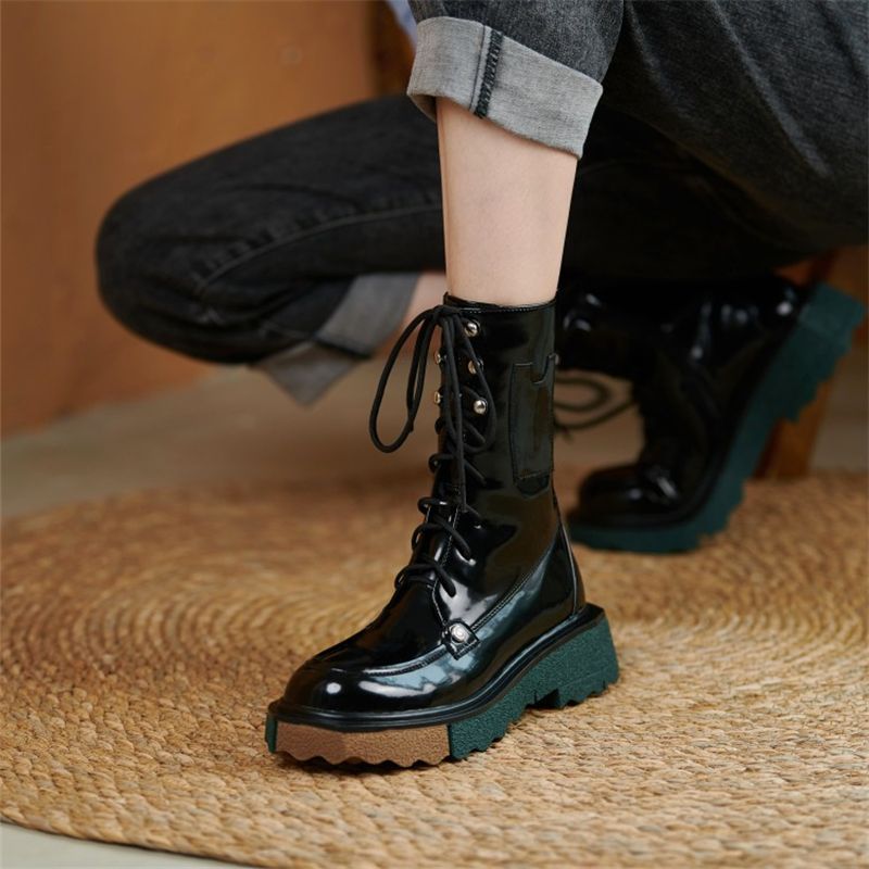 Med Heels Working Casual Boots Female Platform Mid Calf Boots