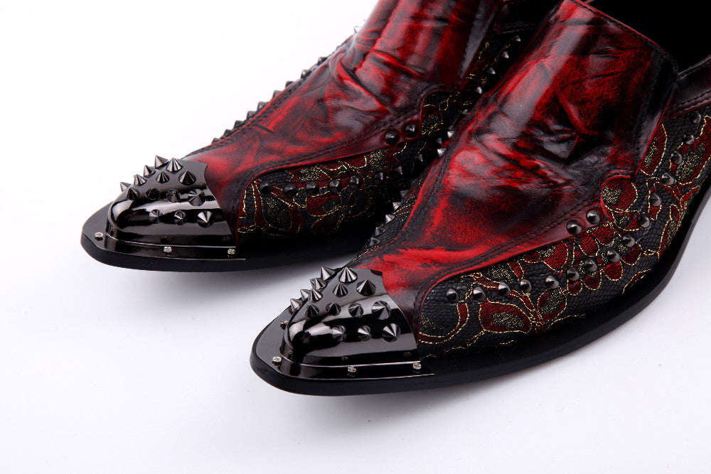 red dress shoes with spikes Amazon.com | FERUCCI Men Red Velvet Slippers Loafers Flat with Red Spikes Rivets (6)