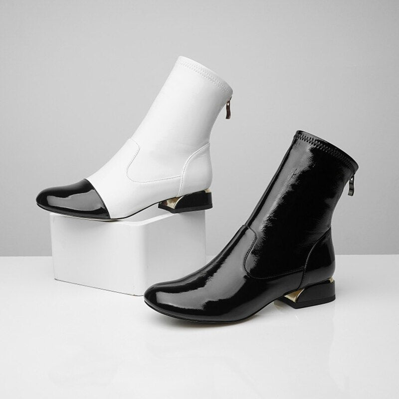 japanese chunky winter patent leather crossdresser white plus size ankle square toe big patchwork 10 luxury brand shoes women - LiveTrendsX