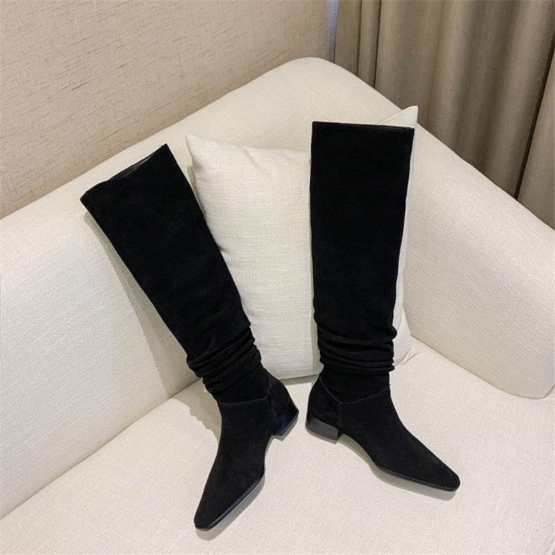 Women's Retro Boots Square Toe Thick High Heel Shoes