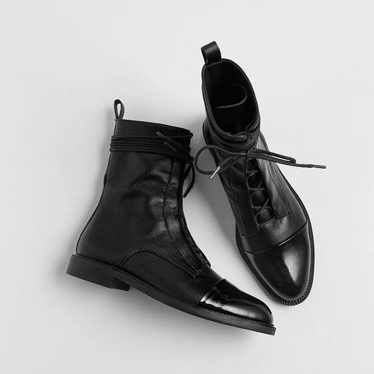 Fashion Women Martin Boots Genuine Leather Lace Up Ladies Ankle Boots Handmade Soft Leather Autumn Basic Shoes Woman - LiveTrendsX