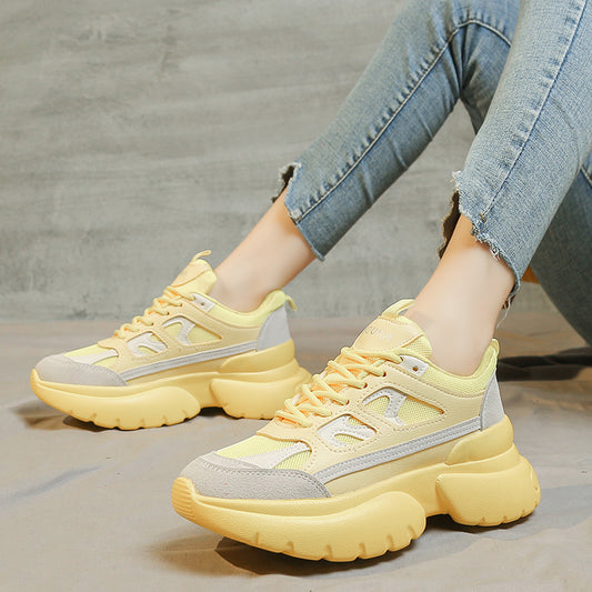 Green Chunky Platform Sneakers Women 2020 Spring Casual Lace Up Wedges Shoes Woman Breathable Mesh Vulcanized Shoes Mujer - LiveTrendsX