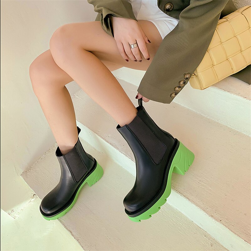 Women Chelsea Boots Platform Thick High Heel Ankle Boots