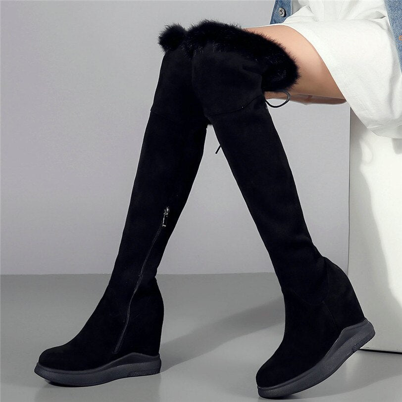 Punk Long Trainers Women Cow Leather Knee High Boots